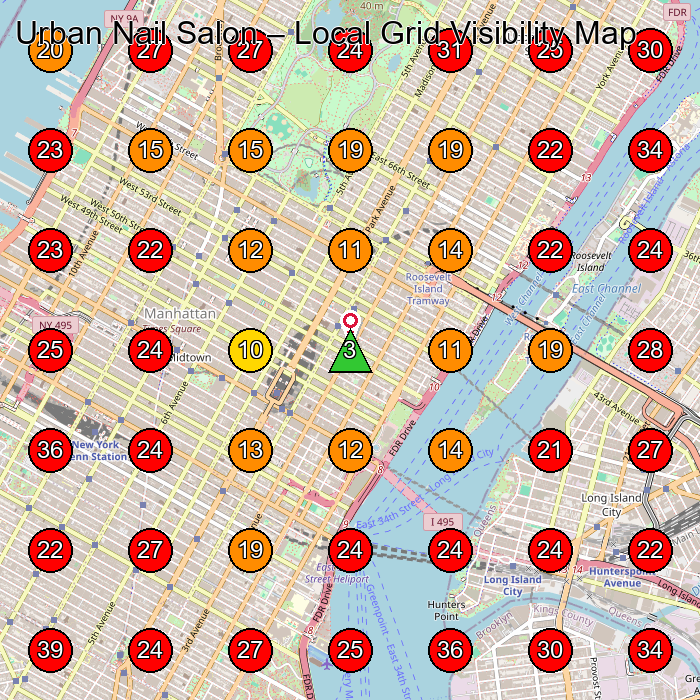 Urban Nail Salon GeoGrid visibility map for Nail Salon in 2A